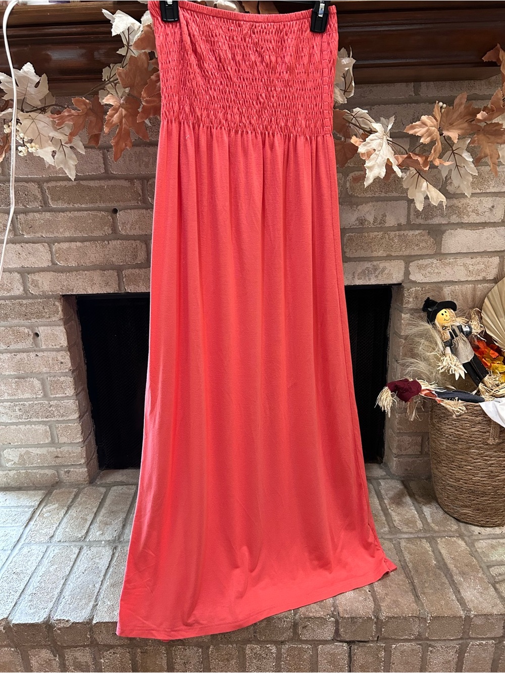 Chesley Coral Pink Strapless Maxi Skirt with Smocked Waist EUC